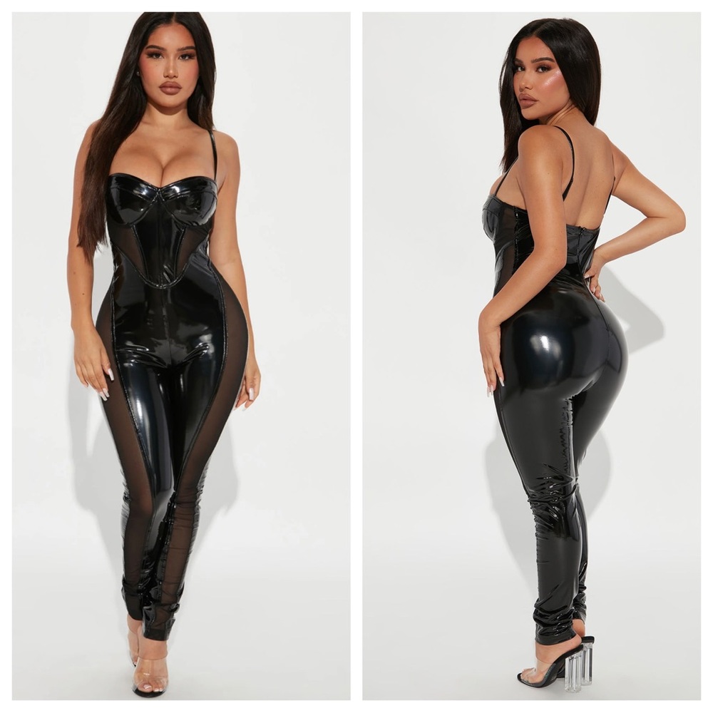Fashion Nova just my luck black latex jumpsuit